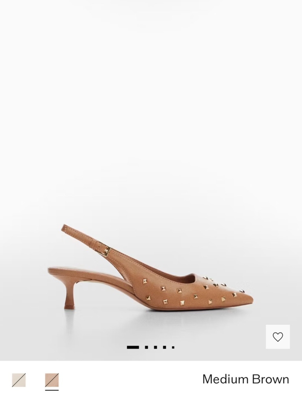 Mango MNG Studded Slingback Pointed Kitten Heels Medium Brown US 9 Euro 40 NWT - Picture 8 of 10